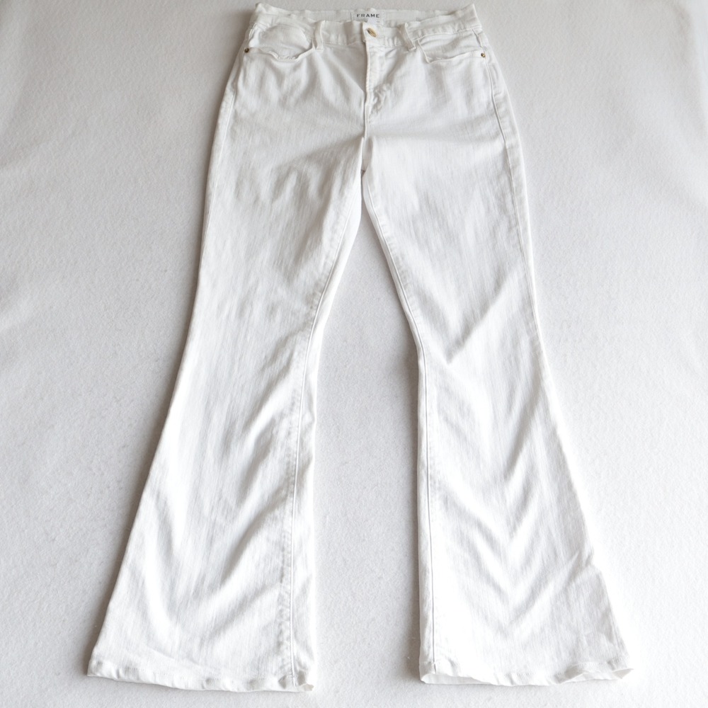 Frame Denim Le High Flare Jeans White Blanc Womens 28 High Rise Flare Wide Leg
